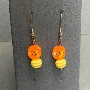 Halloween Earrings Smiling Candy Corn Orange Yellow Stripe